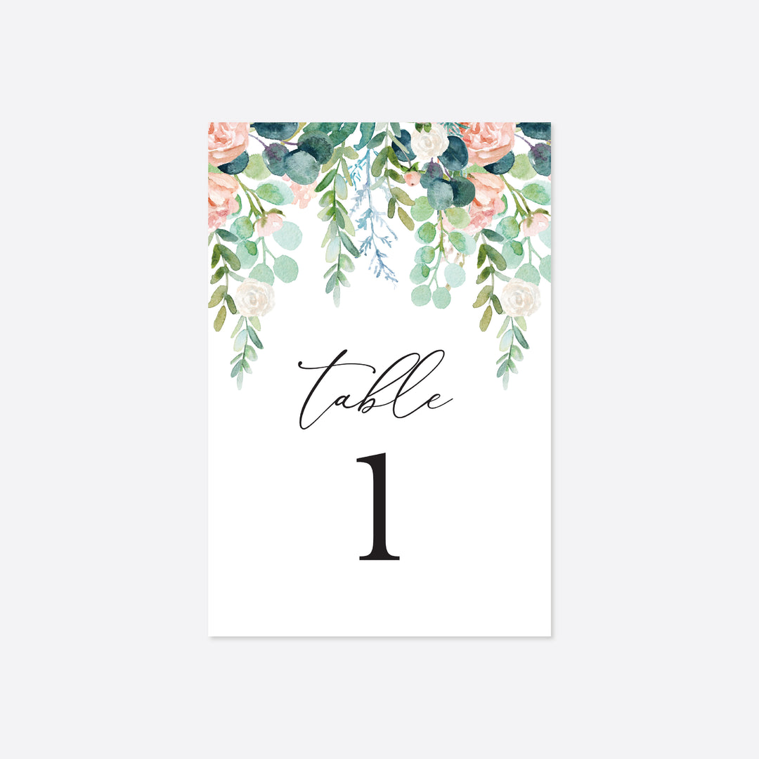 Blush Garden Wedding Table Number Printable