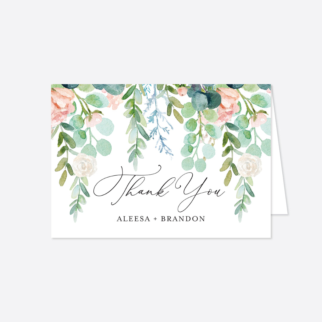 Blush Garden Wedding Thank You Card Printable