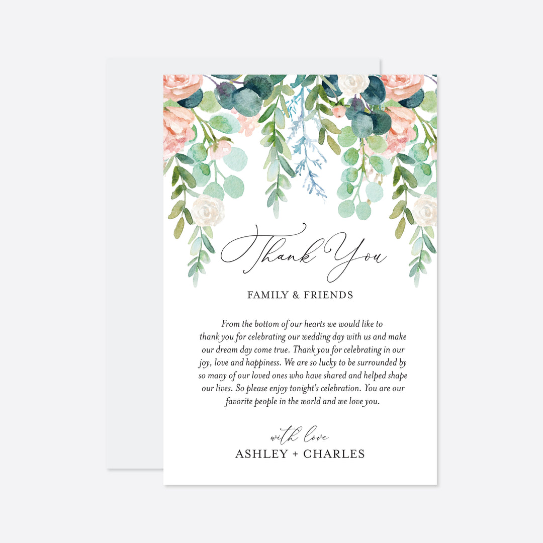 Blush Garden Wedding Thank You Note Printable