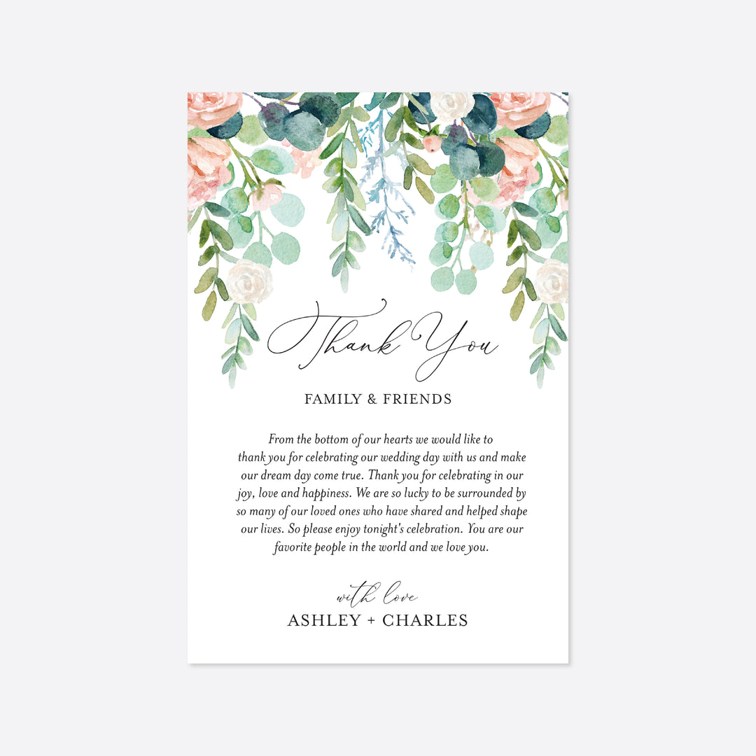 Blush Garden Wedding Thank You Note Printable