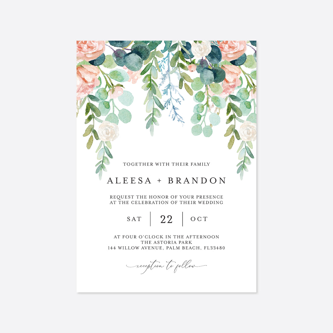 Blush Garden Wedding Invitation Printable