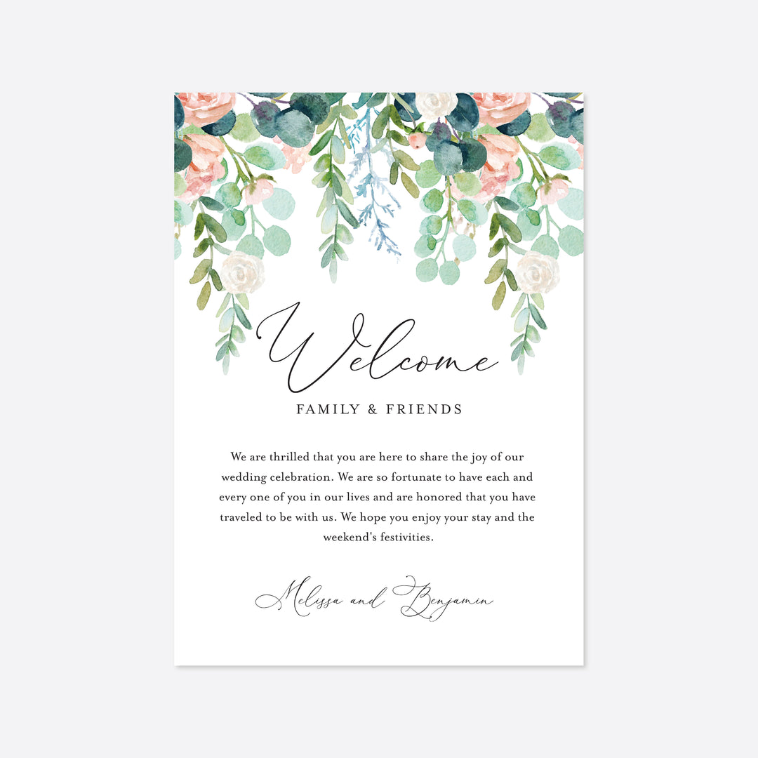 Blush Garden Wedding Welcome Bag Letter and Timeline or Itineraries Printable